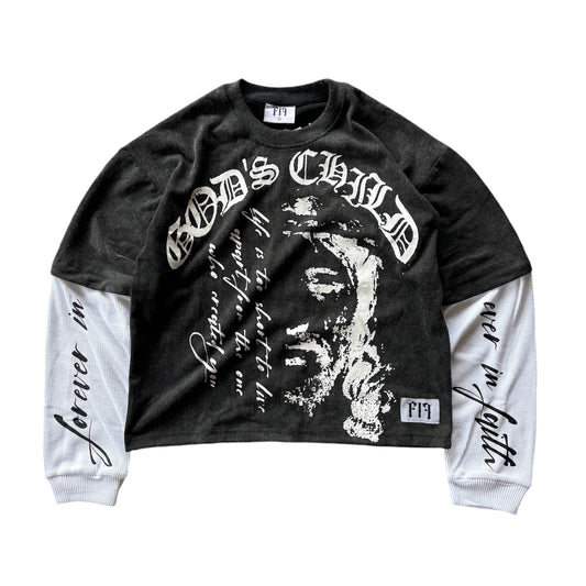 “God’s Child” Removable Longsleeve Tee - Black