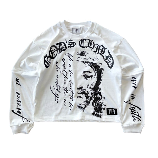 “God’s Child” Removable Longsleeve Tee - White